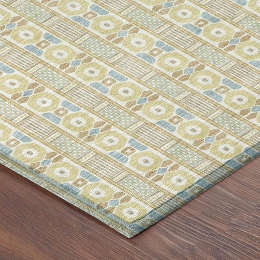 8' X 10' Wheat And Gold Striped Washable Indoor Outdoor Area Rug
