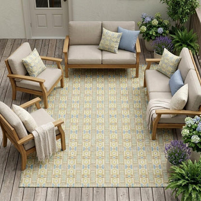 9' X 12' Wheat And Gold Striped Washable Indoor Outdoor Area Rug HomeRoots