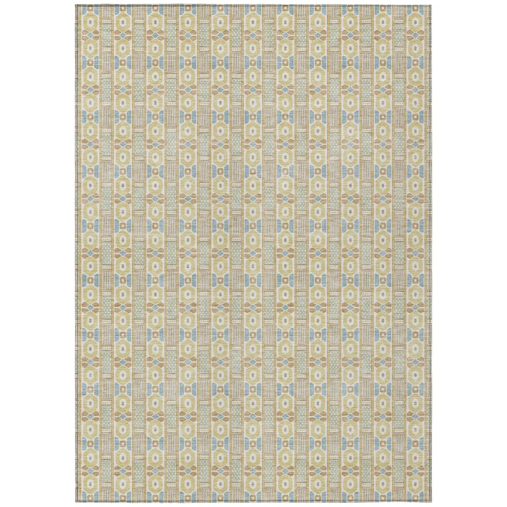 9' X 12' Wheat And Gold Striped Washable Indoor Outdoor Area Rug — view 1