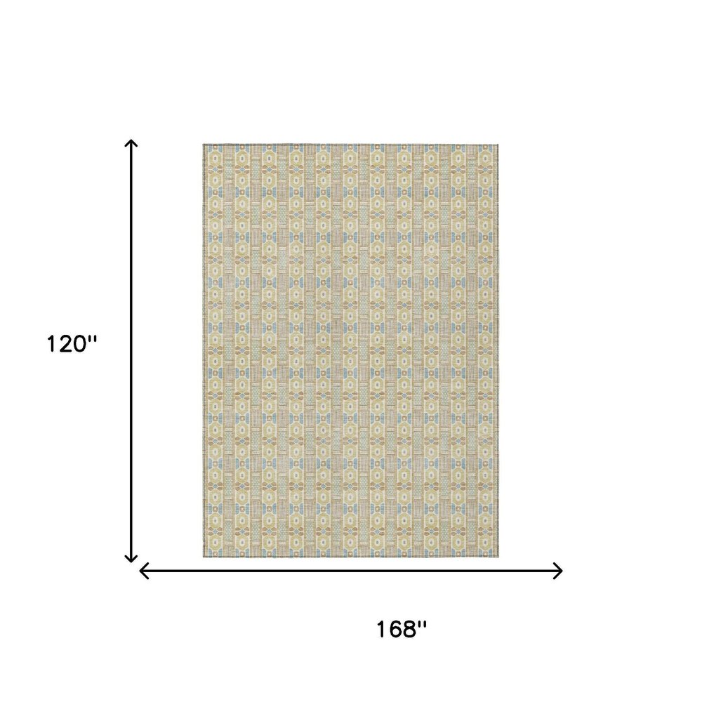 10' X 14' Wheat And Gold Striped Washable Indoor Outdoor Area Rug HomeRoots