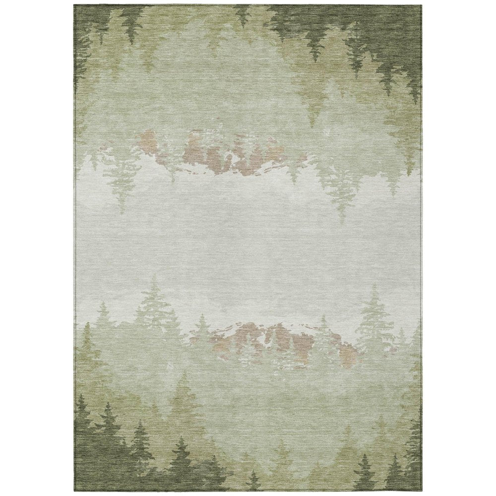 10' X 14' Green And Ivory Floral Washable Indoor Outdoor Area Rug — view 1