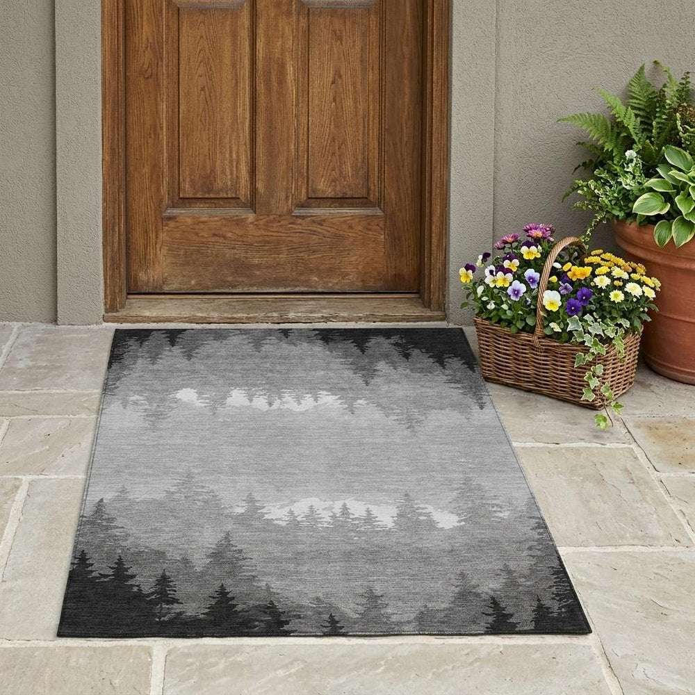 3' X 5' Gray And Silver Floral Washable Indoor Outdoor Area Rug HomeRoots