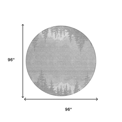 8' Gray And Silver Round Floral Washable Indoor Outdoor Area Rug HomeRoots