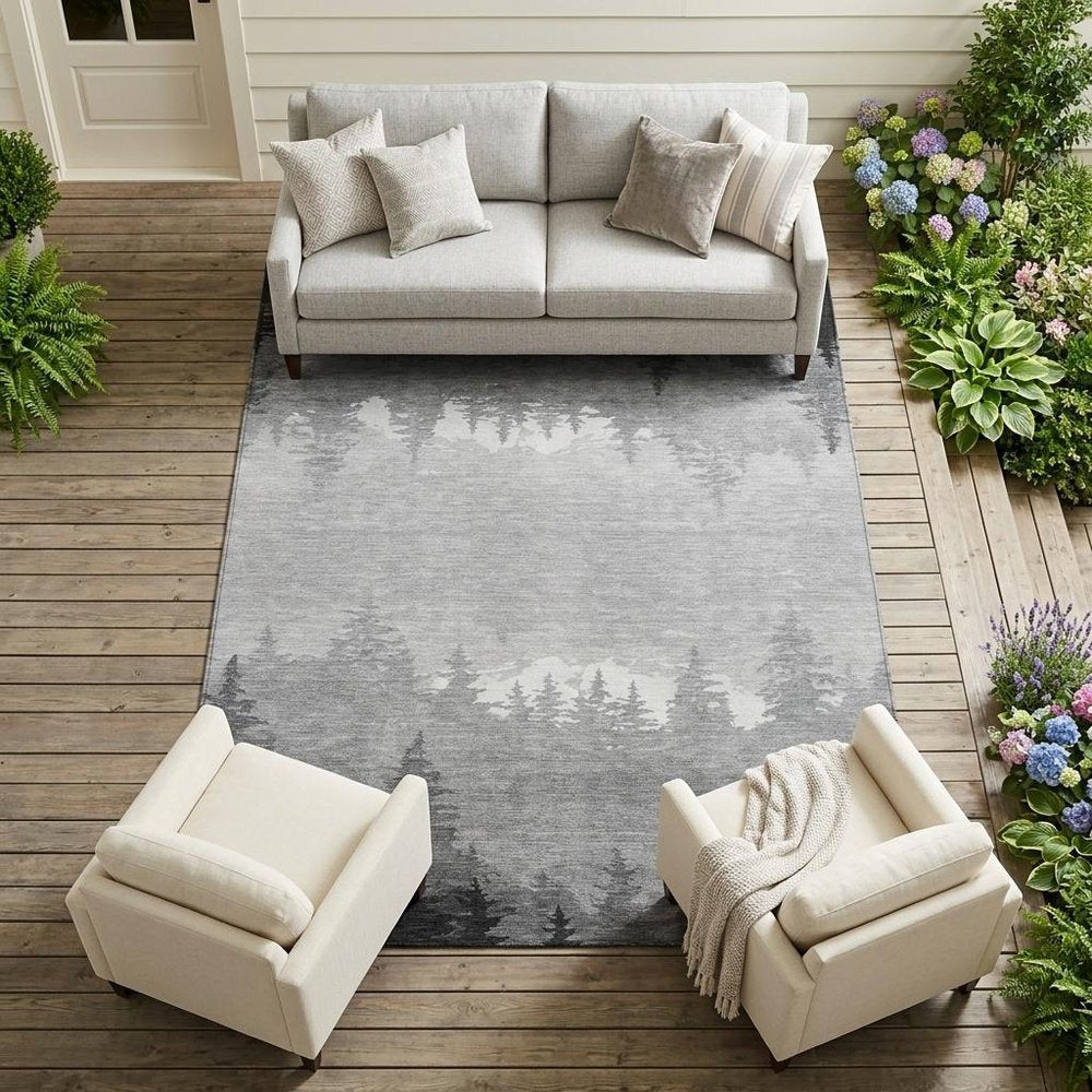 9' X 12' Gray And Silver Floral Washable Indoor Outdoor Area Rug — view 5