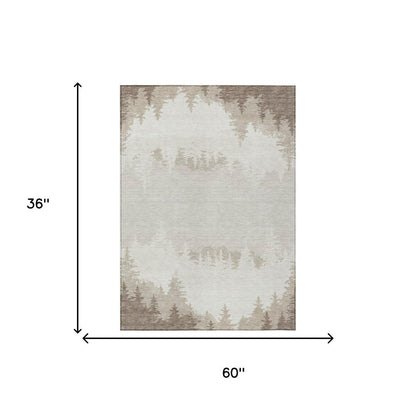 3' X 5' Ivory And Beige Floral Washable Indoor Outdoor Area Rug HomeRoots