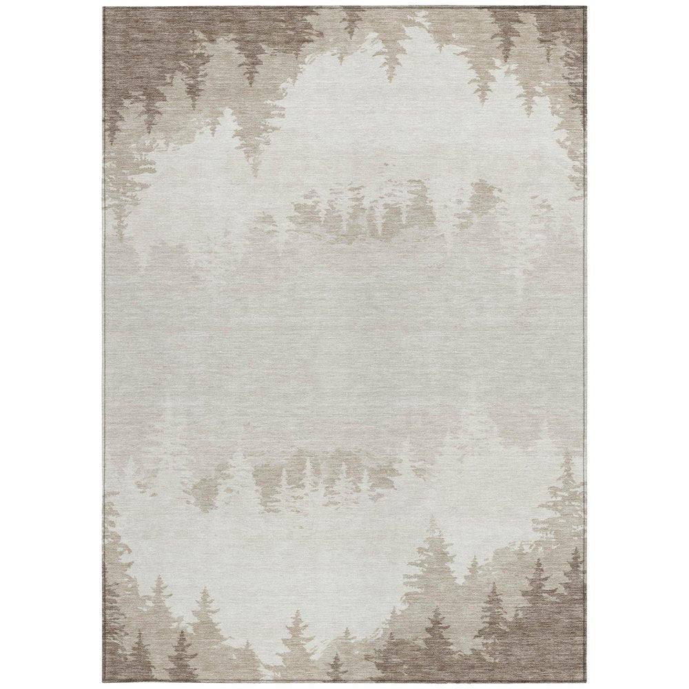 5' X 8' Ivory And Beige Floral Washable Indoor Outdoor Area Rug