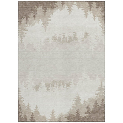 5' X 8' Ivory And Beige Floral Washable Indoor Outdoor Area Rug