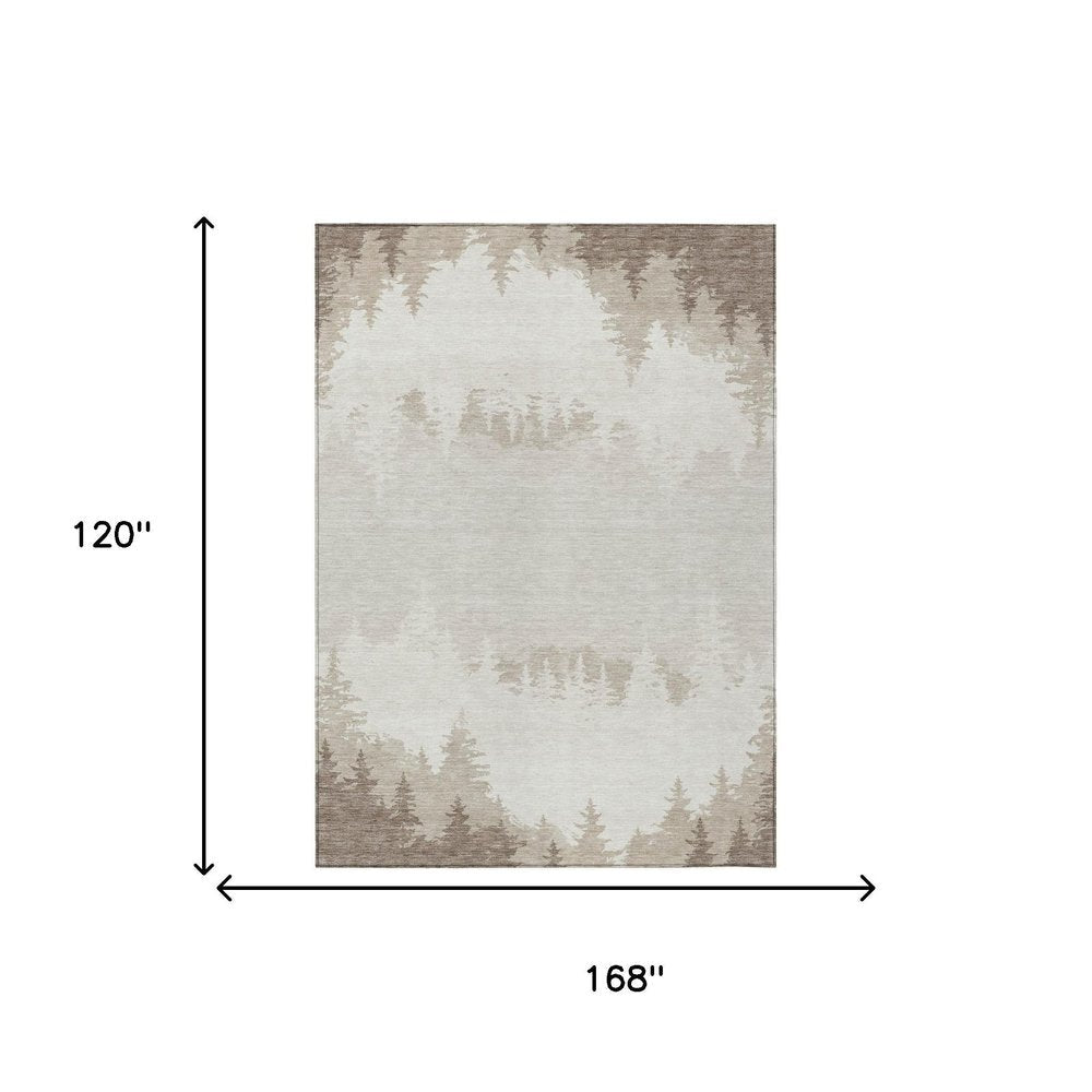 10' X 14' Ivory And Beige Floral Washable Indoor Outdoor Area Rug — view 4