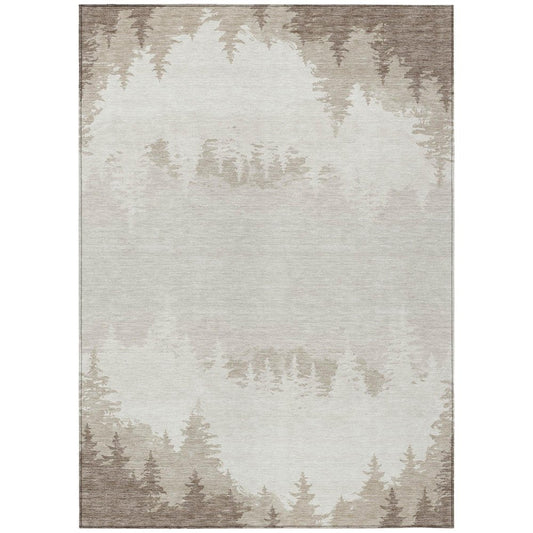 10' X 14' Ivory And Beige Floral Washable Indoor Outdoor Area Rug