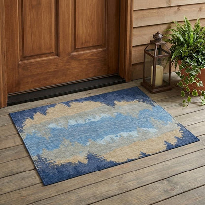 3' X 5' Navy Blue And Blue Floral Washable Indoor Outdoor Area Rug HomeRoots