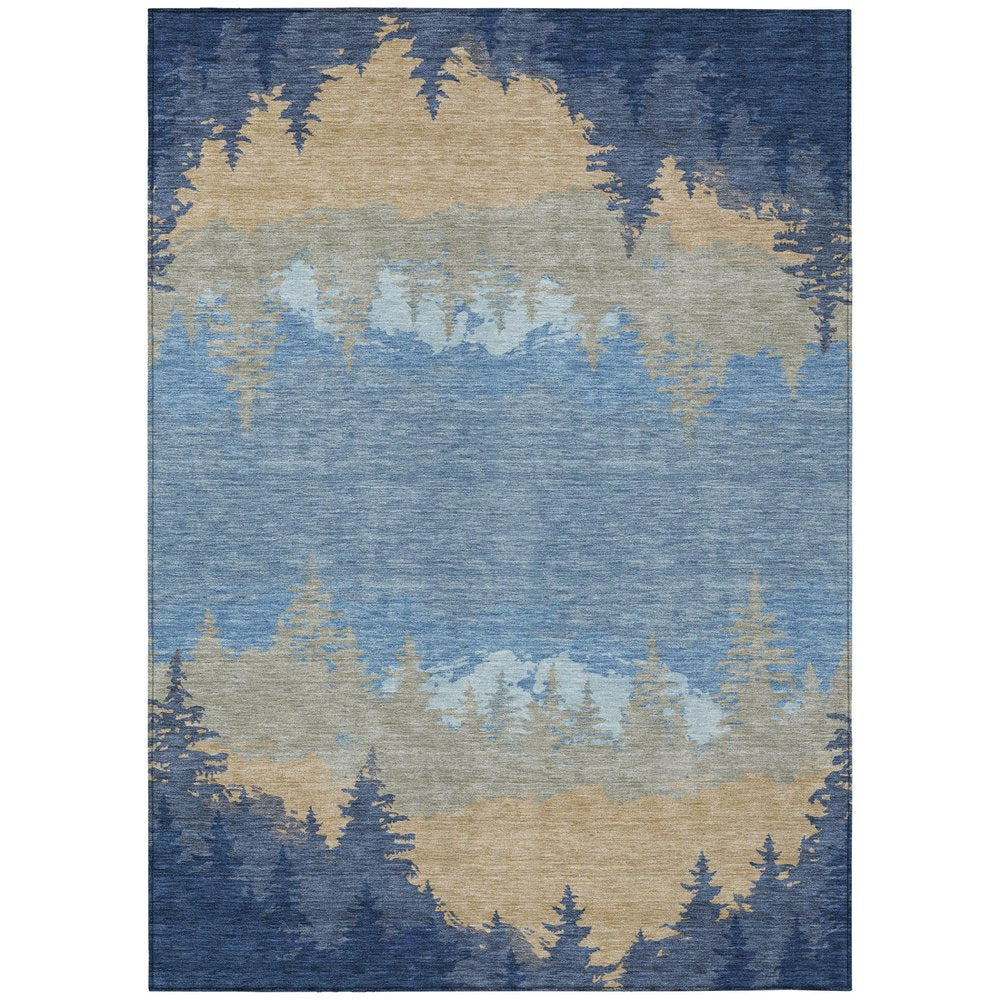 3' X 5' Navy Blue And Blue Floral Washable Indoor Outdoor Area Rug HomeRoots