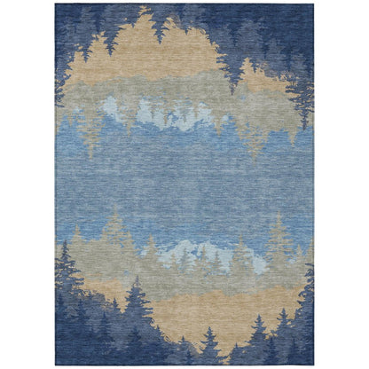 3' X 5' Navy Blue And Blue Floral Washable Indoor Outdoor Area Rug HomeRoots