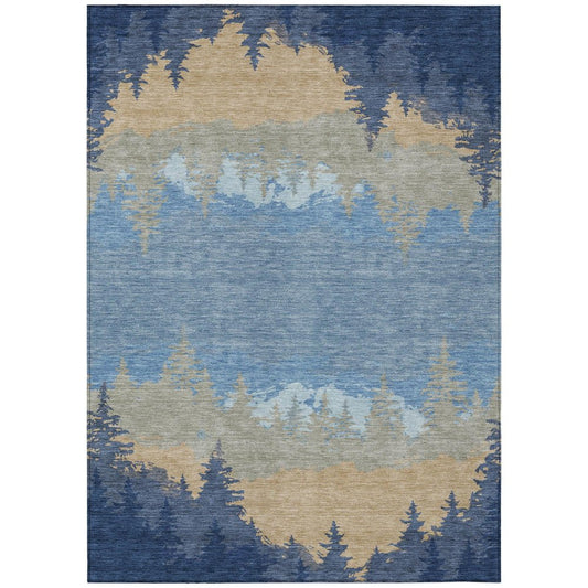 3' X 5' Navy Blue And Blue Floral Washable Indoor Outdoor Area Rug