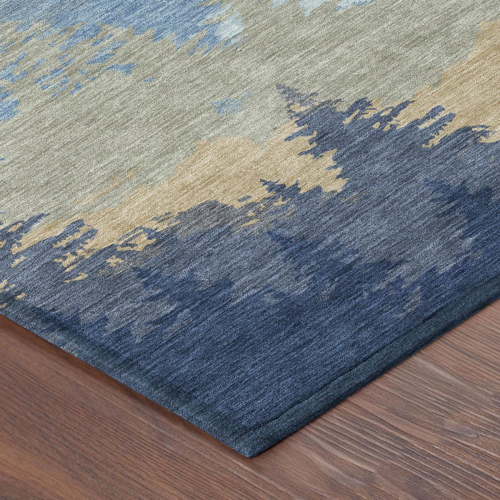 3' X 5' Navy Blue And Blue Floral Washable Indoor Outdoor Area Rug — view 2