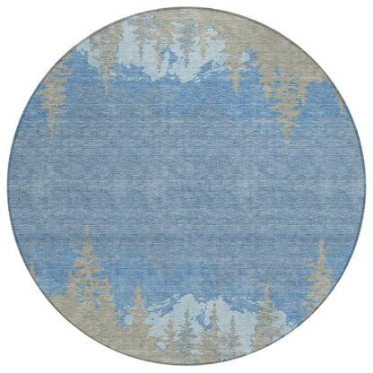8' Navy Blue And Blue Round Floral Washable Indoor Outdoor Area Rug HomeRoots