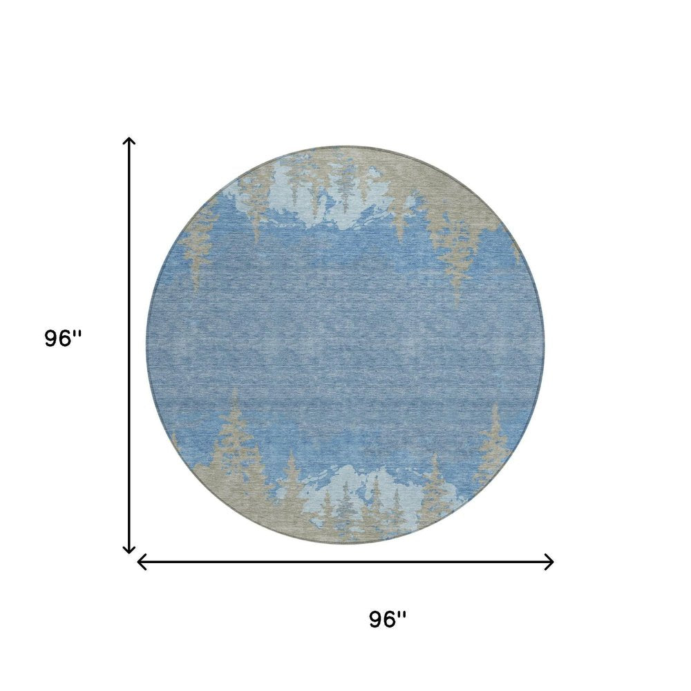 8' Navy Blue And Blue Round Floral Washable Indoor Outdoor Area Rug HomeRoots