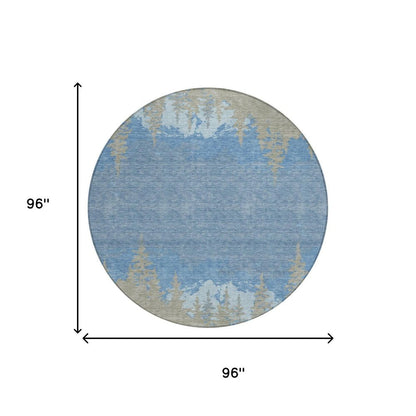8' Navy Blue And Blue Round Floral Washable Indoor Outdoor Area Rug HomeRoots