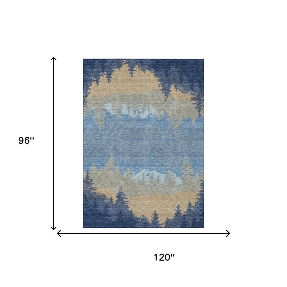 8' X 10' Navy Blue And Blue Floral Washable Indoor Outdoor Area Rug — view 4