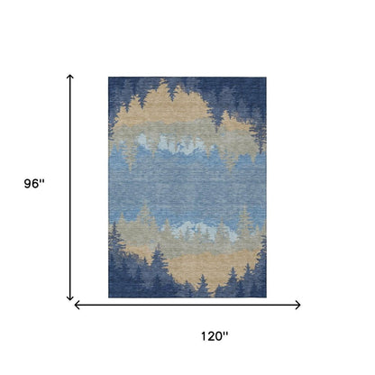 8' X 10' Navy Blue And Blue Floral Washable Indoor Outdoor Area Rug HomeRoots