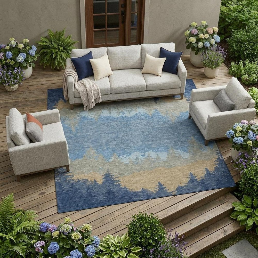 8' X 10' Navy Blue And Blue Floral Washable Indoor Outdoor Area Rug HomeRoots