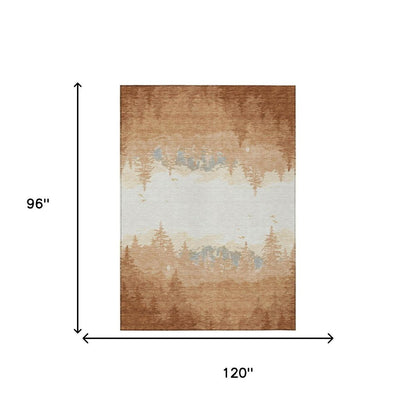 8' X 10' Orange And Ivory Floral Washable Indoor Outdoor Area Rug HomeRoots