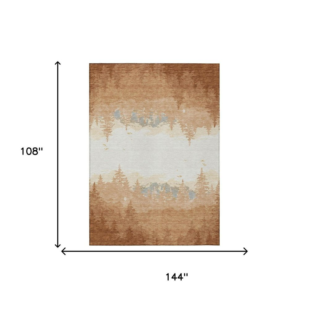 9' X 12' Orange And Ivory Floral Washable Indoor Outdoor Area Rug HomeRoots