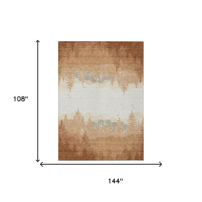 9' X 12' Orange And Ivory Floral Washable Indoor Outdoor Area Rug HomeRoots