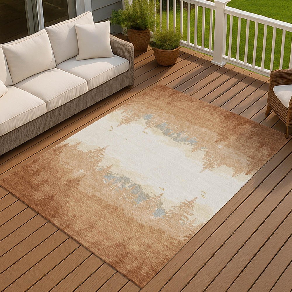 9' X 12' Orange And Ivory Floral Washable Indoor Outdoor Area Rug — view 9