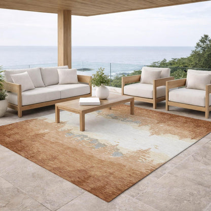 9' X 12' Orange And Ivory Floral Washable Indoor Outdoor Area Rug HomeRoots