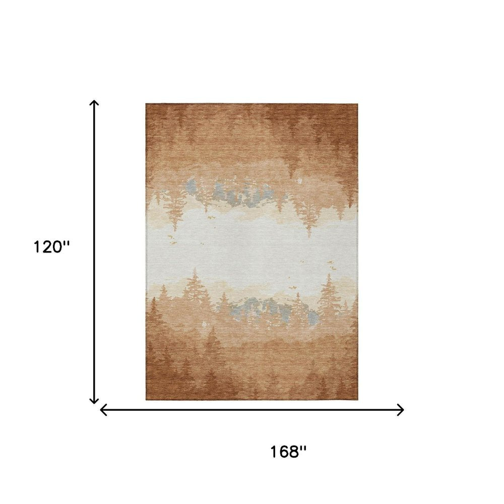 10' X 14' Orange And Ivory Floral Washable Indoor Outdoor Area Rug — view 4