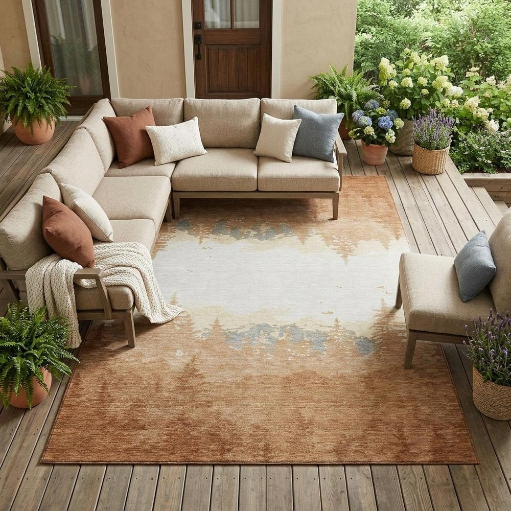 10' X 14' Orange And Ivory Floral Washable Indoor Outdoor Area Rug HomeRoots