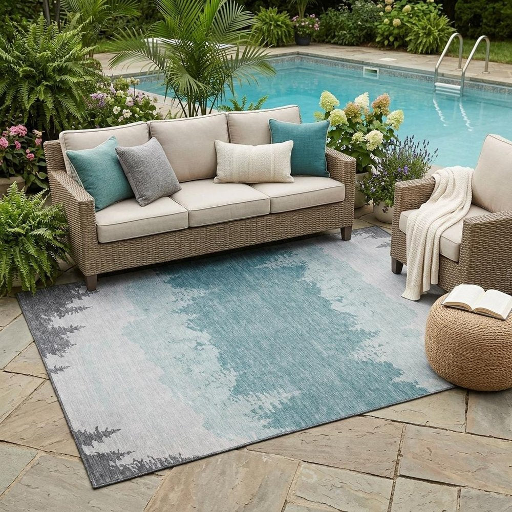 5' X 8' Silver And Gray Floral Washable Indoor Outdoor Area Rug — view 5