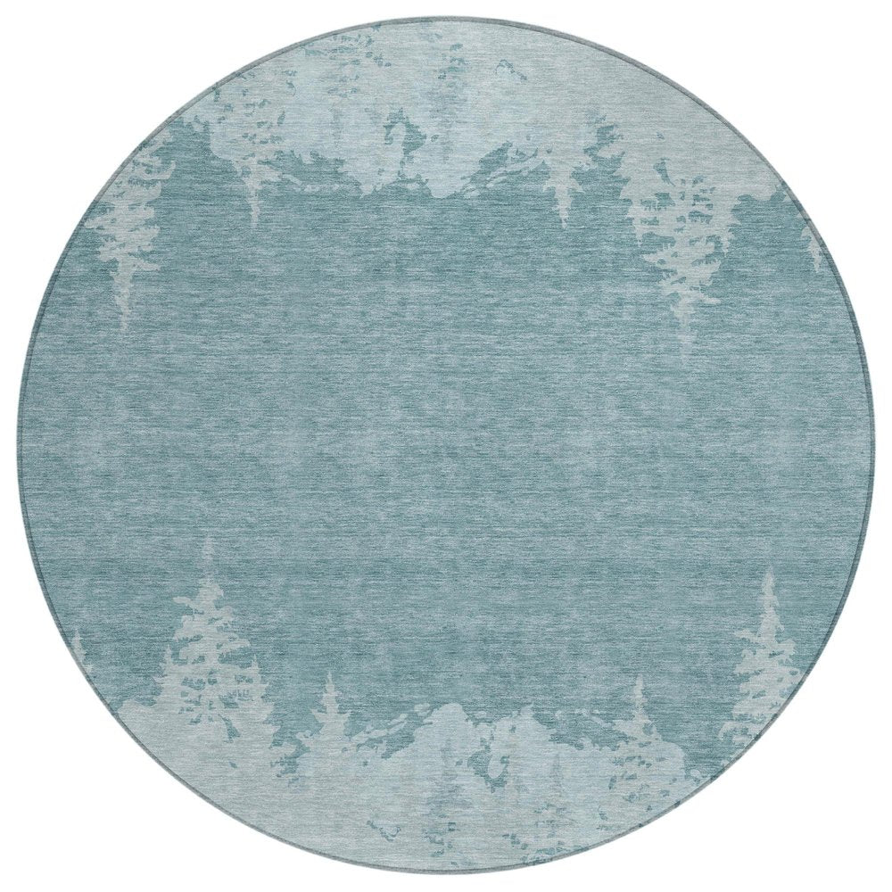 8' Silver And Gray Round Floral Washable Indoor Outdoor Area Rug — view 1