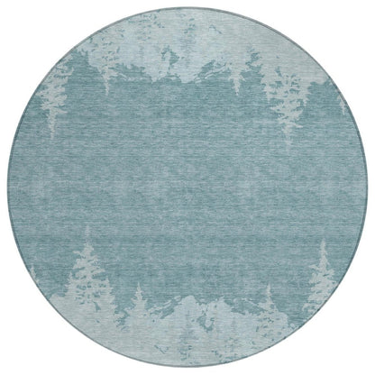 8' Silver And Gray Round Floral Washable Indoor Outdoor Area Rug HomeRoots