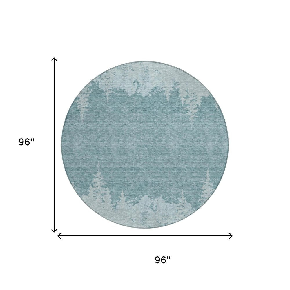 8' Silver And Gray Round Floral Washable Indoor Outdoor Area Rug HomeRoots