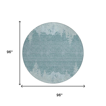 8' Silver And Gray Round Floral Washable Indoor Outdoor Area Rug HomeRoots