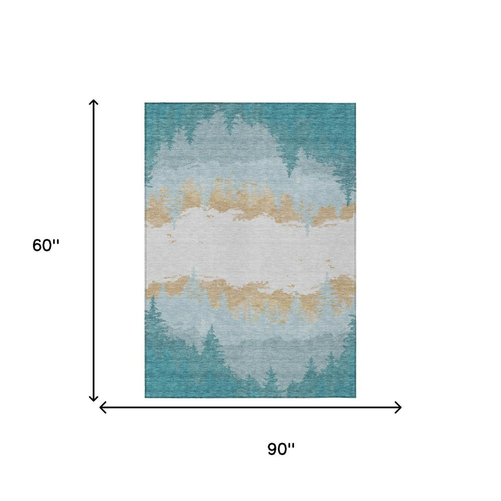 5' X 8' Teal Blue And Turquoise Floral Washable Indoor Outdoor Area Rug HomeRoots
