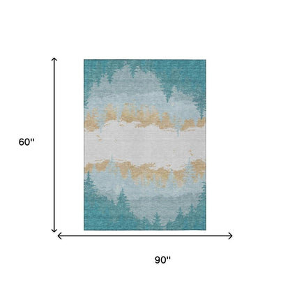 5' X 8' Teal Blue And Turquoise Floral Washable Indoor Outdoor Area Rug HomeRoots