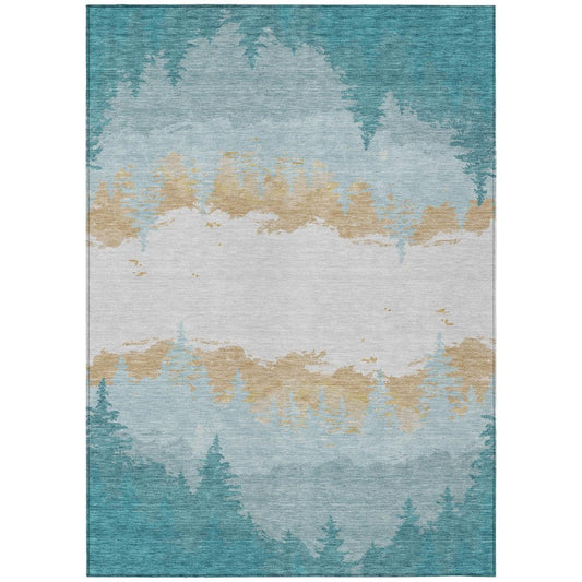 5' X 8' Teal Blue And Turquoise Floral Washable Indoor Outdoor Area Rug