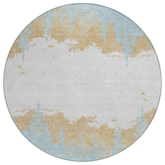 8' Teal Blue And Turquoise Round Floral Washable Indoor Outdoor Area Rug