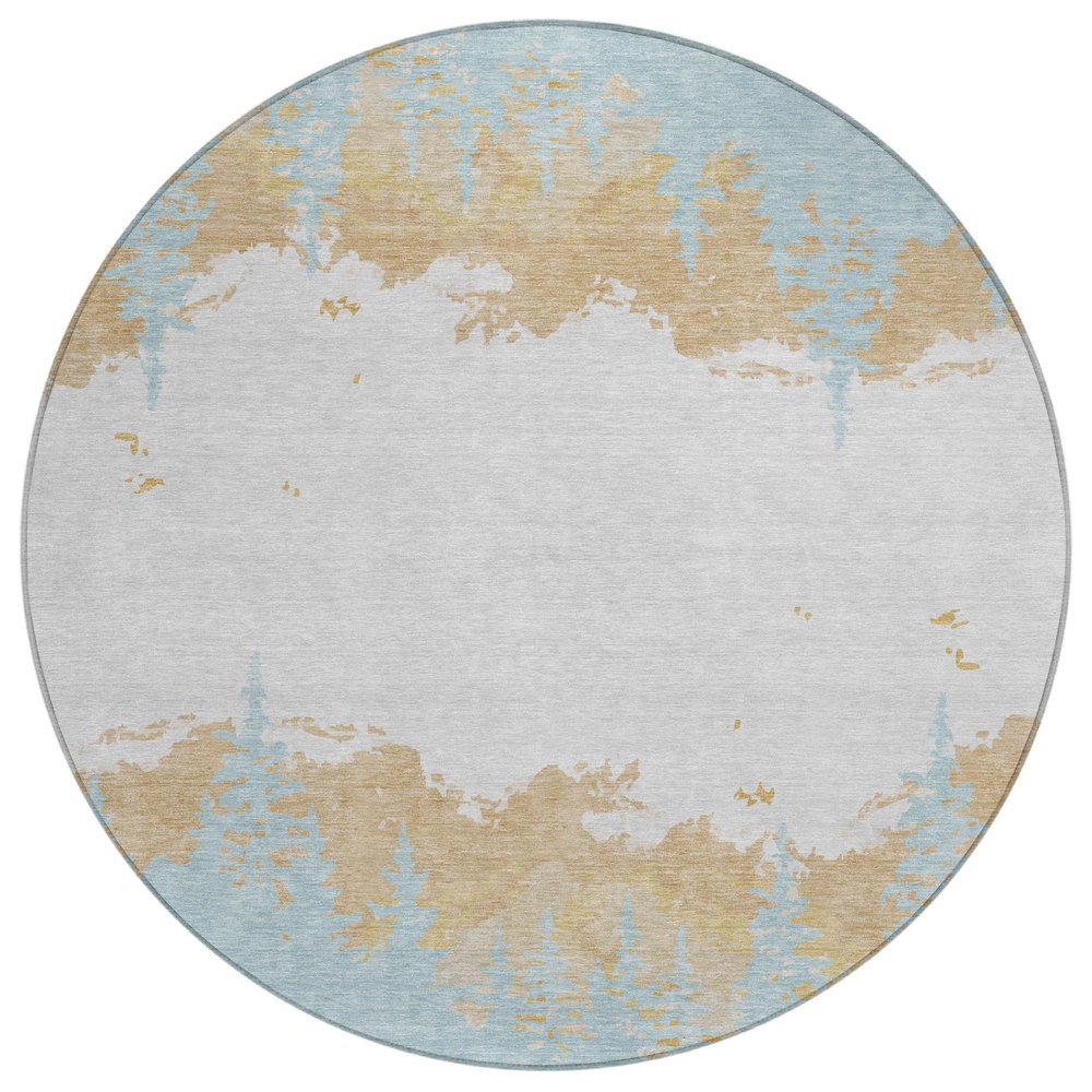 8' Teal Blue And Turquoise Round Floral Washable Indoor Outdoor Area Rug HomeRoots