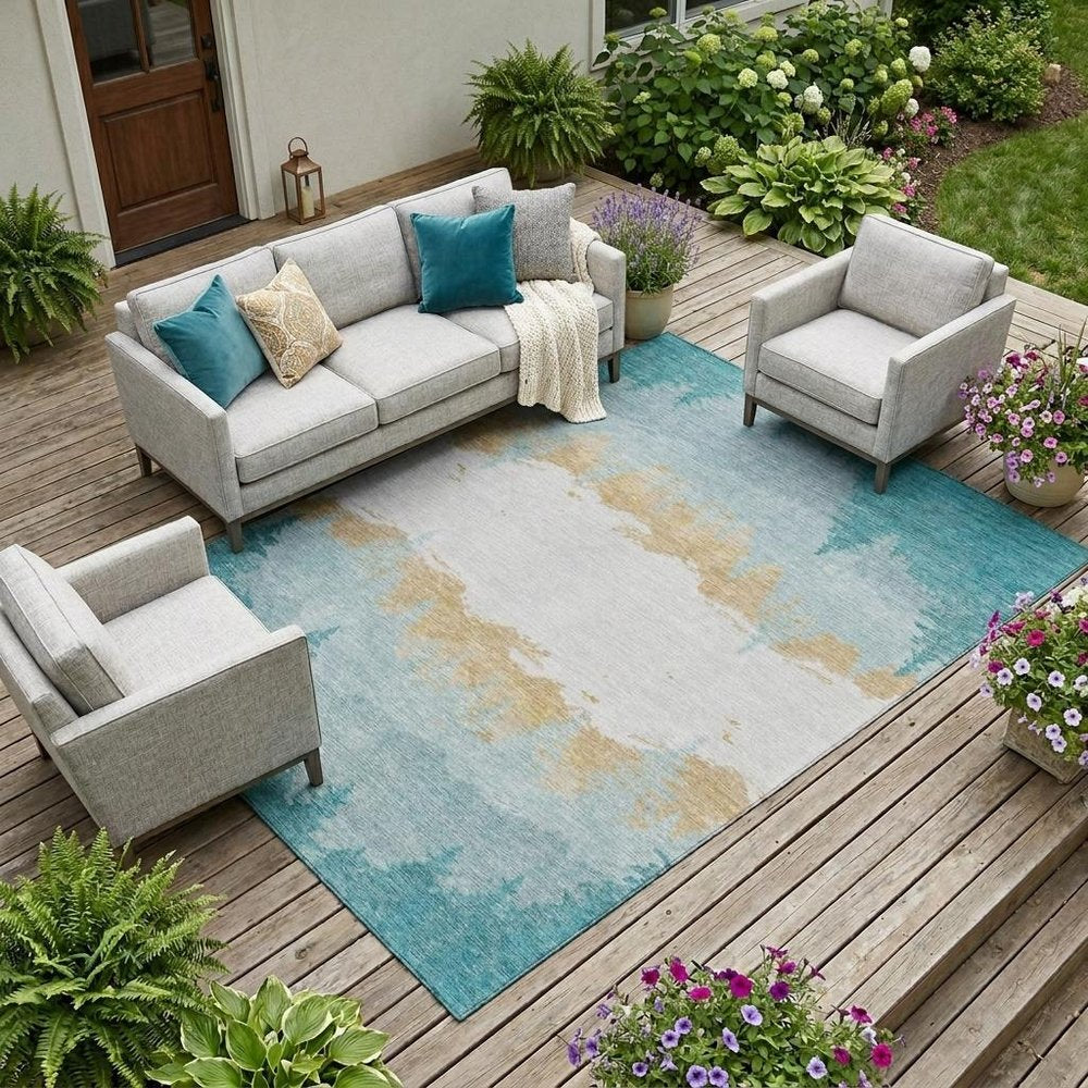 8' X 10' Teal Blue And Turquoise Floral Washable Indoor Outdoor Area Rug — view 5