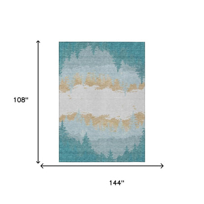 9' X 12' Teal Blue And Turquoise Floral Washable Indoor Outdoor Area Rug HomeRoots