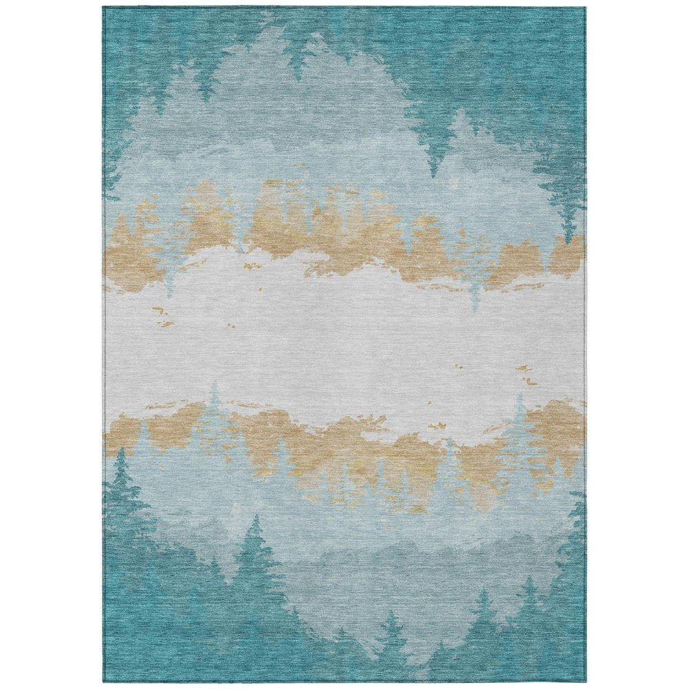 9' X 12' Teal Blue And Turquoise Floral Washable Indoor Outdoor Area Rug — view 1