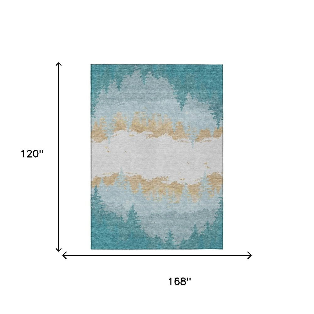 10' X 14' Teal Blue And Turquoise Floral Washable Indoor Outdoor Area Rug HomeRoots