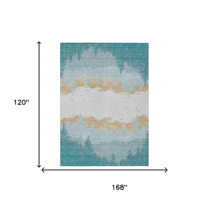 10' X 14' Teal Blue And Turquoise Floral Washable Indoor Outdoor Area Rug HomeRoots