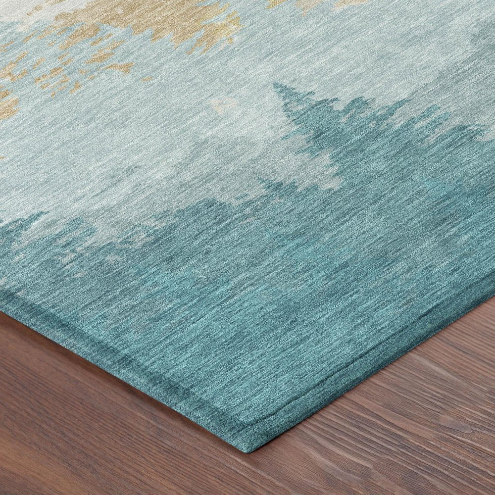 10' X 14' Teal Blue And Turquoise Floral Washable Indoor Outdoor Area Rug — view 2