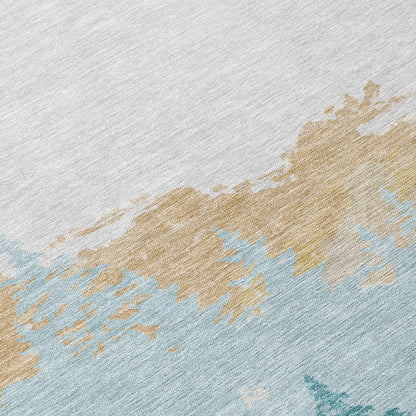 10' X 14' Teal Blue And Turquoise Floral Washable Indoor Outdoor Area Rug HomeRoots