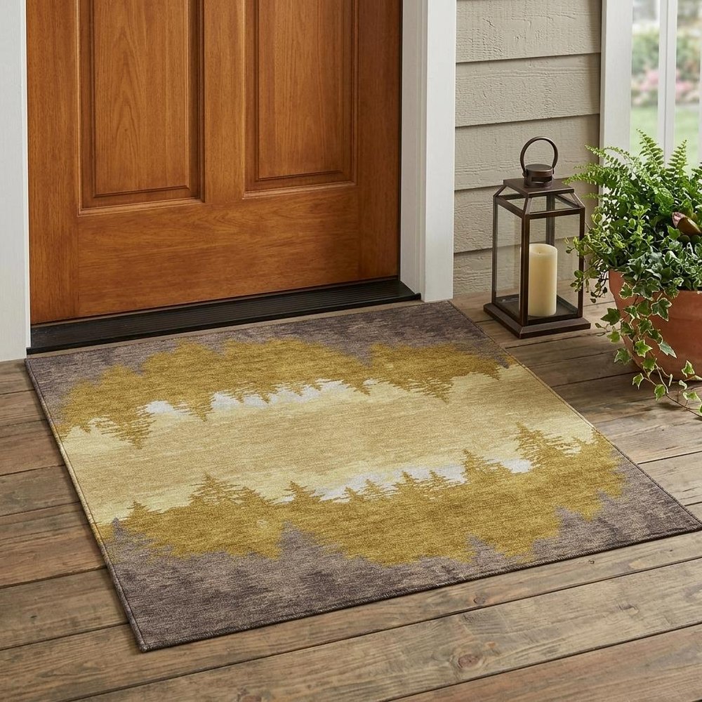 3' X 5' Walnut And Gold Floral Washable Indoor Outdoor Area Rug — view 5