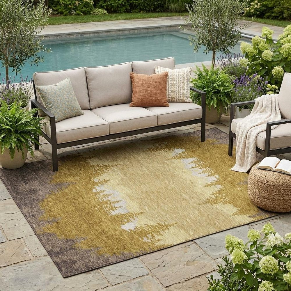 5' X 8' Walnut And Gold Floral Washable Indoor Outdoor Area Rug — view 5